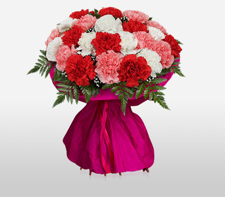 Carnation With Love-Mixed,Peach,Pink,Red,White,Yellow,Carnation,Arrangement,Bouquet