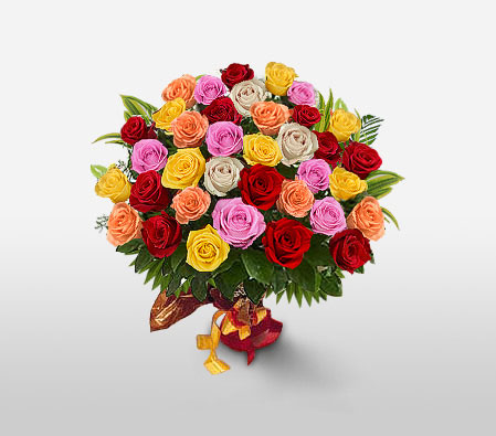 Poetry In Roses-3 Dozen-Mixed,Peach,Pink,Red,White,Yellow,Rose,Bouquet