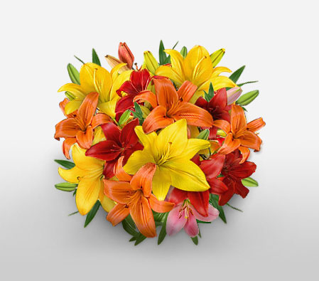Mixed Asiatic Lillies-Orange,Red,Yellow,Lily,Arrangement