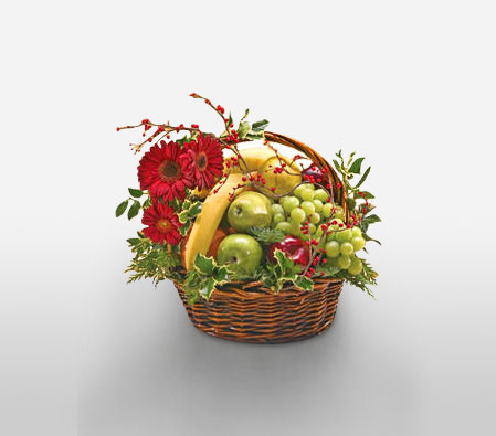 Merrymakers Basket-Red,Fruit,Gerbera,Basket,Hamper