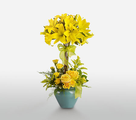 Lily Topiary-Yellow,Lily,Rose,Arrangement