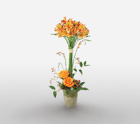 Purely Spectacular-Orange,Mixed Flower,Rose,Arrangement