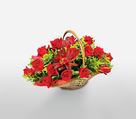 Festive Holiday Arrangement-Red,Rose,Basket