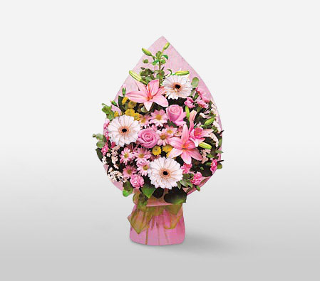 Admiration Pink Bouquet-Pink,White,Mixed Flower,Lily,Gerbera,Daisy,Chrysanthemum,Carnation,Rose,Bouquet