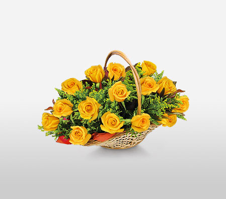 Sunlight-Yellow,Rose,Arrangement,Basket