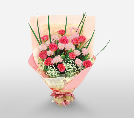 Spectacular Shanghai-Pink,Red,Carnation,Rose,Bouquet
