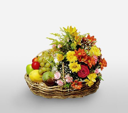 Flower & Fruit Gift Basket-Fruit,Basket,Hamper