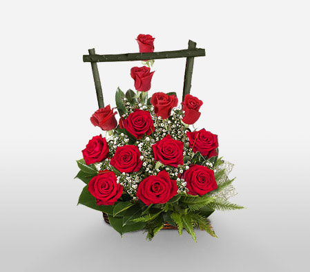 Rose Delight-Red,Rose,Arrangement,Basket