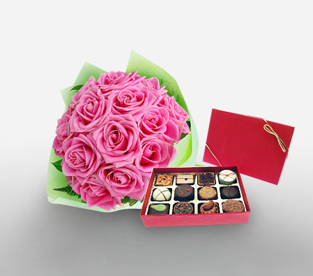 Regal Hearts-Pink,Chocolate,Rose,Bouquet