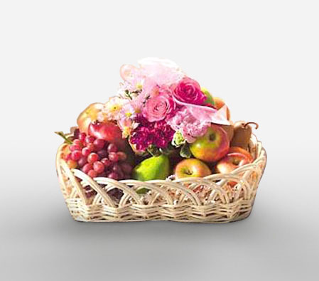 Natures Glory-Pink,Rose,Fruit,Basket,Bouquet