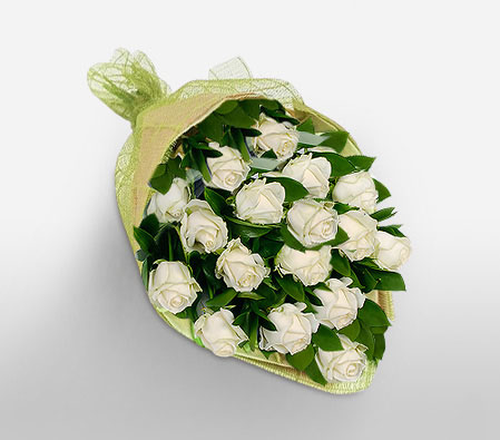 Crystalline - 18 White Roses-White,Rose,Bouquet
