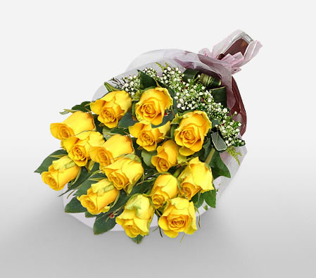 Sunsplash - 18 Yellow Roses-Yellow,Rose,Bouquet