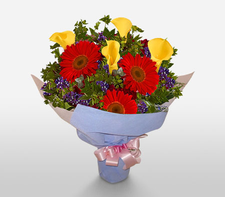 Symphony-Red,Yellow,Daisy,Gerbera,Lily,Bouquet