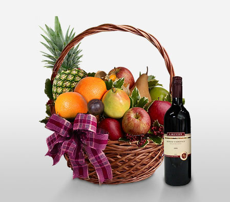 Fresh Fruit Hamper-Fruit,Wine,Basket,Hamper