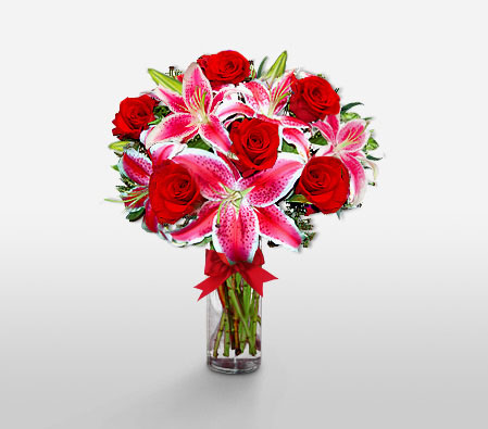 Hugs & Kisses - Anniversary Special-Pink,Red,Lily,Rose,Arrangement