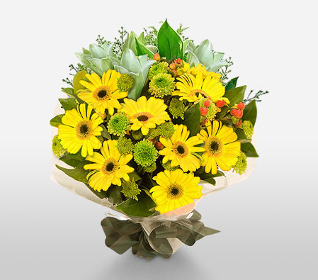 Sunshine-White,Yellow,Lily,Gerbera,Daisy,Bouquet