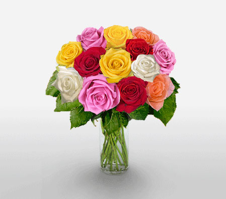 Royal Attico-Mixed,Pink,Red,White,Yellow,Rose,Bouquet