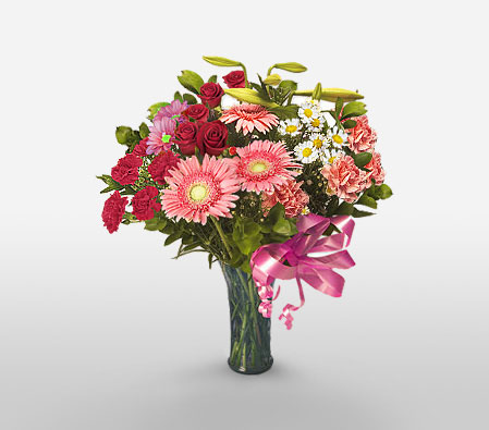 Exotica - Mixed Flower Arrangement-Mixed,Pink,Red,White,Chrysanthemum,Daisy,Gerbera,Mixed Flower,Rose,Arrangement