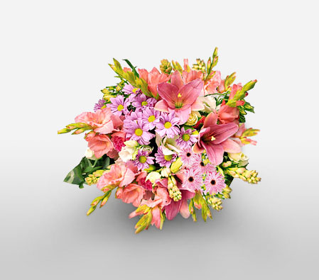 Pink Fantasy-Mixed,Peach,Pink,Yellow,Chrysanthemum,Lily,Bouquet
