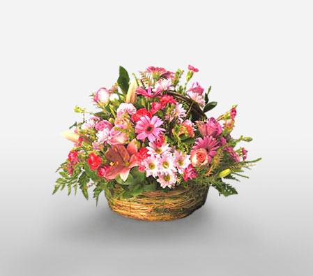 Darling Blooms Basket-Pink,Mixed Flower,Arrangement,Basket