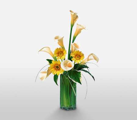 Placid Sunrise-Yellow,Gerbera,Mixed Flower,Arrangement