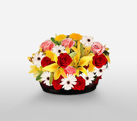 Love Bowl-Mixed,Pink,Red,Yellow,Gerbera,Lily,Mixed Flower,Rose,Arrangement
