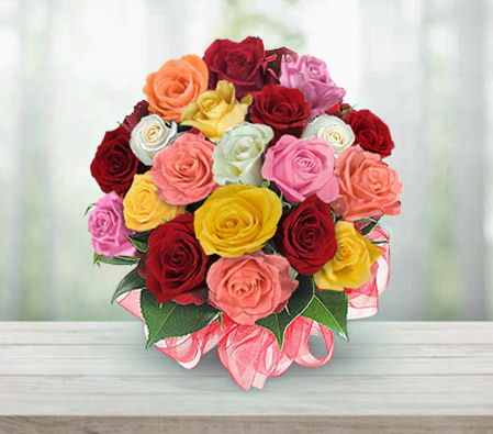 Rainbow Roses-Mixed,Orange,Peach,Pink,Red,White,Yellow,Rose,Bouquet