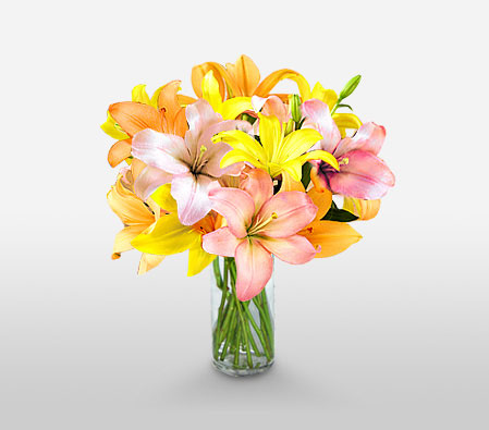 Floral Jewels-Orange,Pink,Yellow,Lily,Arrangement