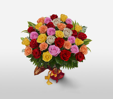 Contemporary Troika-Mixed,Peach,Pink,Red,White,Yellow,Rose,Bouquet