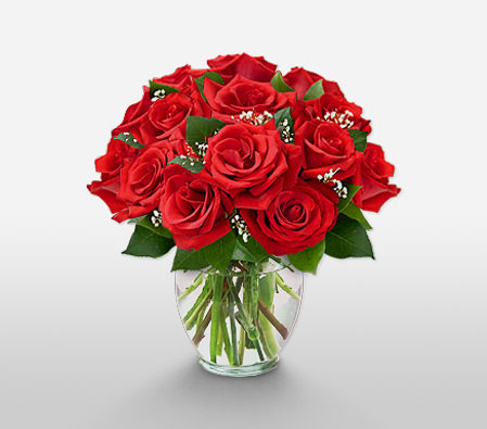 Dozen Roses in Vase-Red,Rose,Arrangement