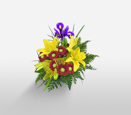 Prelude To A Kiss-Mixed,Red,Yellow,Chrysanthemum,Lily,Arrangement