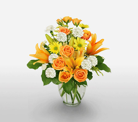 Seasons Glory-Mixed,Orange,White,Yellow,Rose,Mixed Flower,Lily,Daisy,Carnation,Arrangement