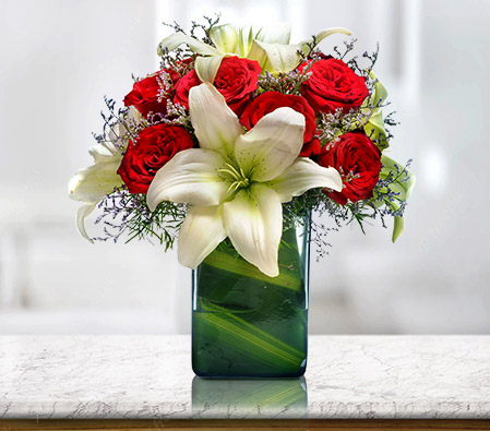 Rose N Lily In Vase