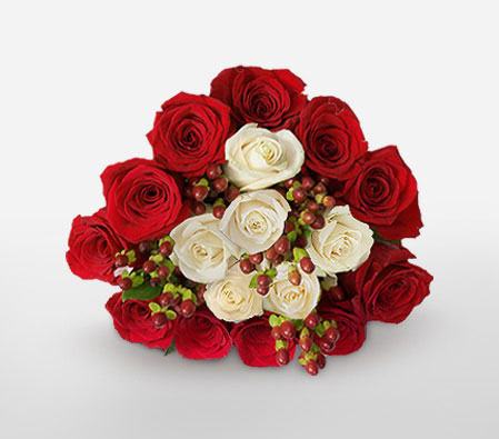 Love And Romance-Red,White,Rose,Bouquet
