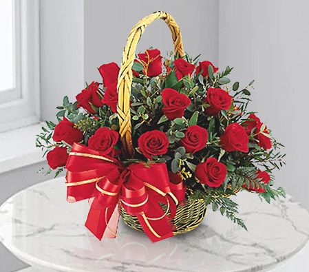 Ravishing Red Roses-Red,Rose,Arrangement,Basket