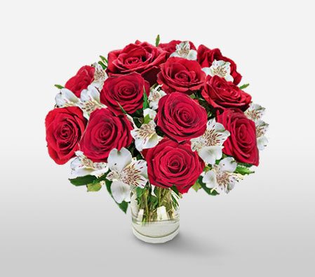 Juliets Fantasy-Mixed,Red,White,Alstroemeria,Mixed Flower,Rose,Bouquet