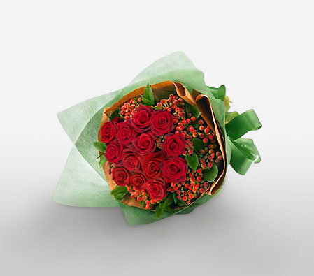 Crimson Allure - 12 Red Roses Bouquet-Red,Rose,Bouquet