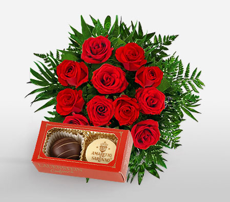 Valentines Surprise-Green,Red,Rose,Chocolate,Bouquet