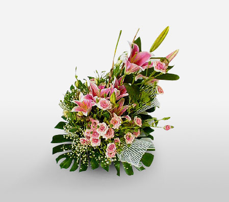 Salvador Splendor-Green,Mixed,Pink,Lily,Mixed Flower,Rose,Arrangement