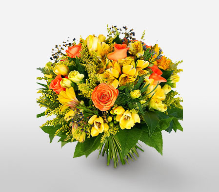Sunshine Coast-Mixed,Orange,Yellow,Rose,Mixed Flower,Freesia,Alstroemeria,Bouquet