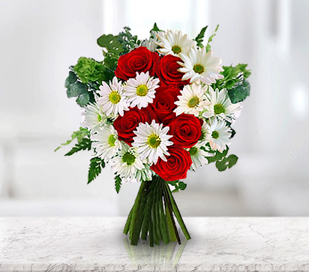 Triumph Of Love - Anniversary Special-Red,White,Rose,Daisy,Bouquet