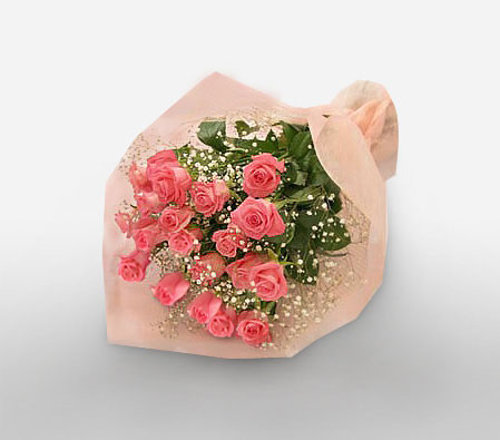 12 Pink Roses-Pink,Rose,Bouquet
