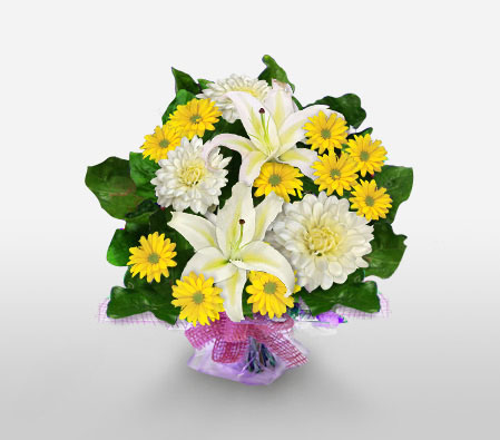 Morning Symphony-White,Yellow,Mixed Flower,Bouquet