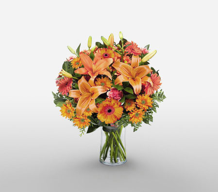 Santa Fe - Mixed Flowers In Orange-Orange,Gerbera,Lily,Arrangement