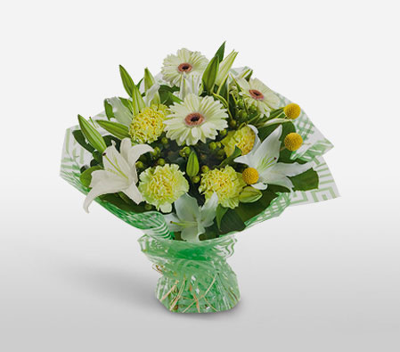 Mayan Majestic-Green,White,Yellow,Carnation,Daisy,Gerbera,Bouquet