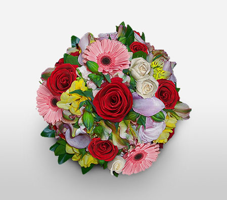 Chapultepec Charms-Mixed,Pink,Red,White,Yellow,Daisy,Gerbera,Lily,Rose,Bouquet