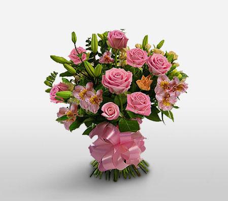 Vivid Dreams - Roses & Lilies | Pink Flowers Bouquet - Order Online to United Arab Emirates - Flora2000