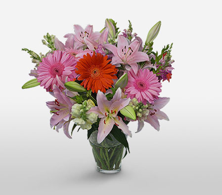Complete Bouquet-Orange,Pink,Gerbera,Lily,Arrangement