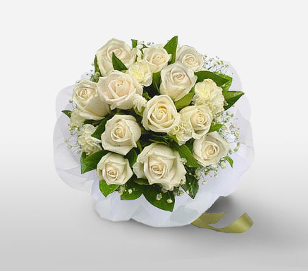 Cancun Indulgence - One Dozen White Roses-White,Rose,Bouquet,Sympathy