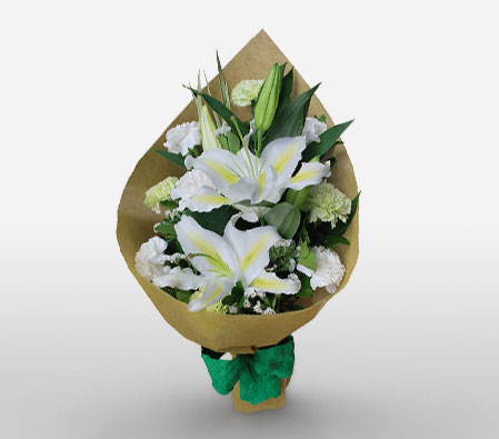 Roxas Boulevard-White,Carnation,Lily,Bouquet,Sympathy